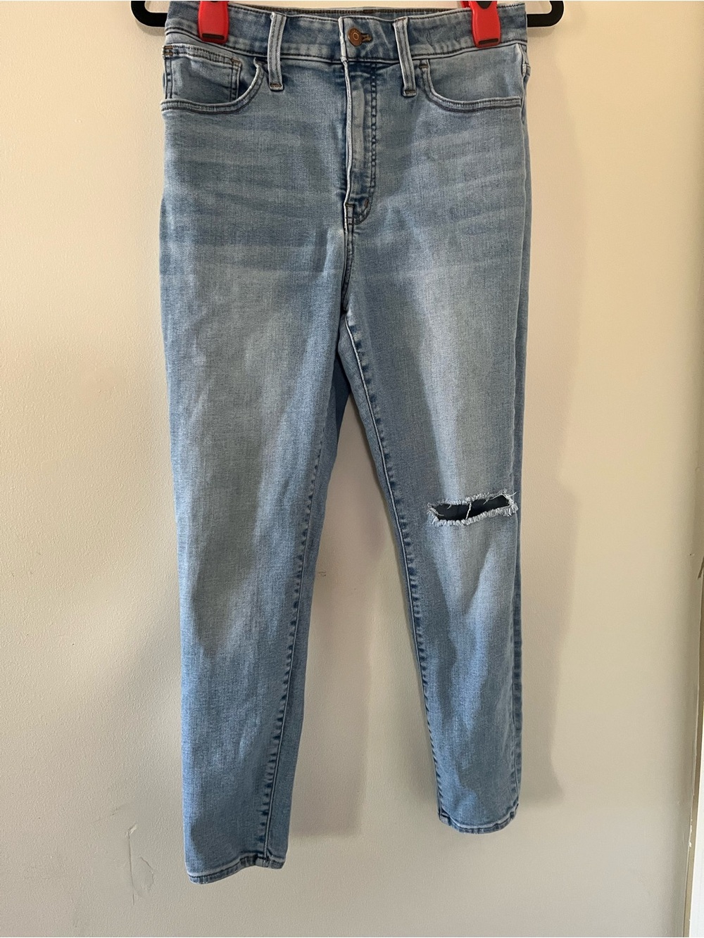 Madewell Curvy Roadtripper Jeans 29P Light Wash Blue Distressed Skinny High Rise